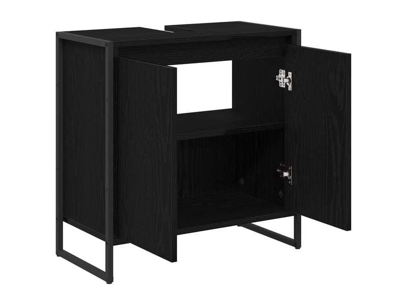  Cabinet de salle de bain, meuble de rangement chêne noir 60x30x60 cm  - Conforama E