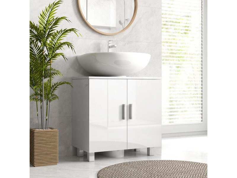  Meuble sous-évier avec 2 portes, 2 étagères et système anti-basculement pour salle de bain, 60 x 35 x 60 cm, blanc  - Conforama D