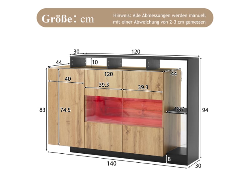  Buffet 3 porte(s) 0 tiroir(s) - 140 cm naturel led mdf buffet naturel - Conforama C