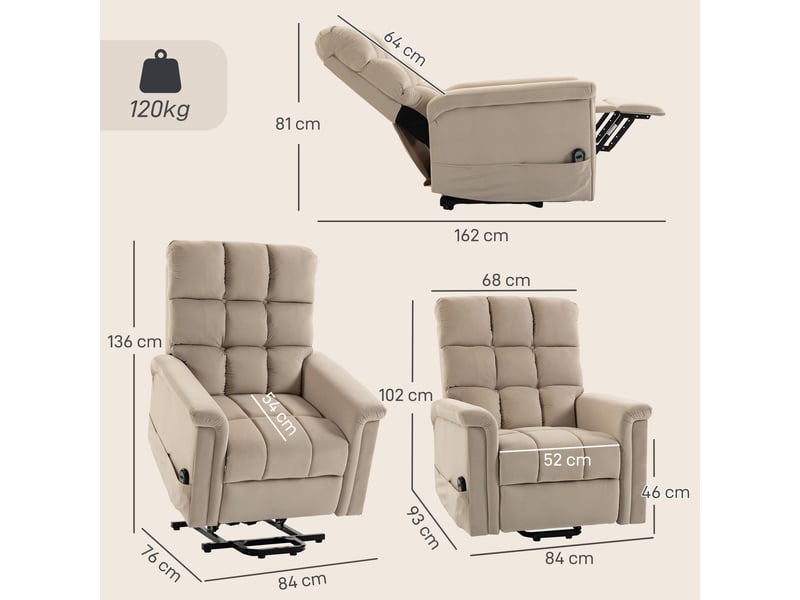  Fauteuil releveur électrique, fauteuil relax électrique en velours avec dossier inclinable, télécommande, marron  - Conforama C