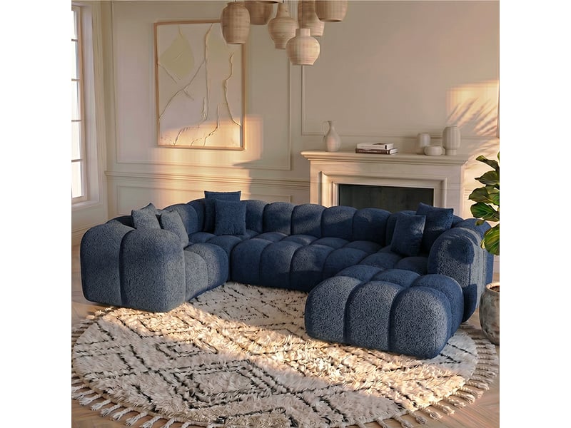  Canapé nuage en u convertible en bouclette bleu - alba - morphea  - Conforama B