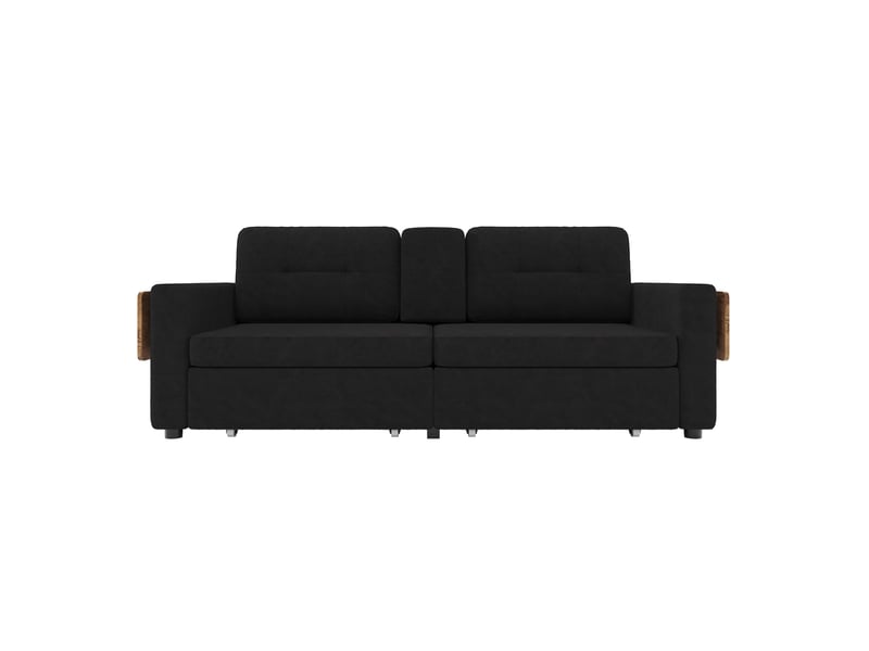  Canapé 2 places avec 2 tiroirs, tablettes réglables et porte-gobelets en chenille noire  - Conforama R