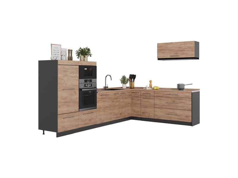 Vicco cuisine en angle, chêne de force doréanthracite, 327 x 227 cm, pt anthracite - Conforama E