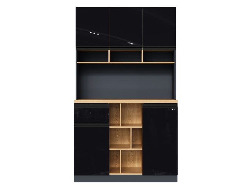  Buffet de cuisine haut, façades contrastées et étagères réglables, 105 × 45 × 185 cm, noir  - Conforama A