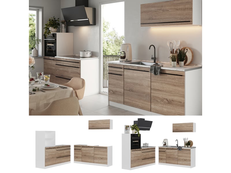 Vicco cuisine, sonomablanc, 160cm plan de travail anthracite  - Conforama D