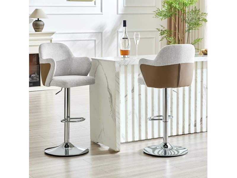  Tabouret de bar lot de 2 pivotant réglable en hauteur avec accoudoirs et repose-pieds, en tissu gris  - Conforama C