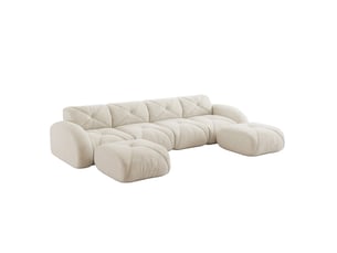 Canapé modulable en u 4 places en tissu beige clair avec 2 poufs, sans montage, idéal pour le salon