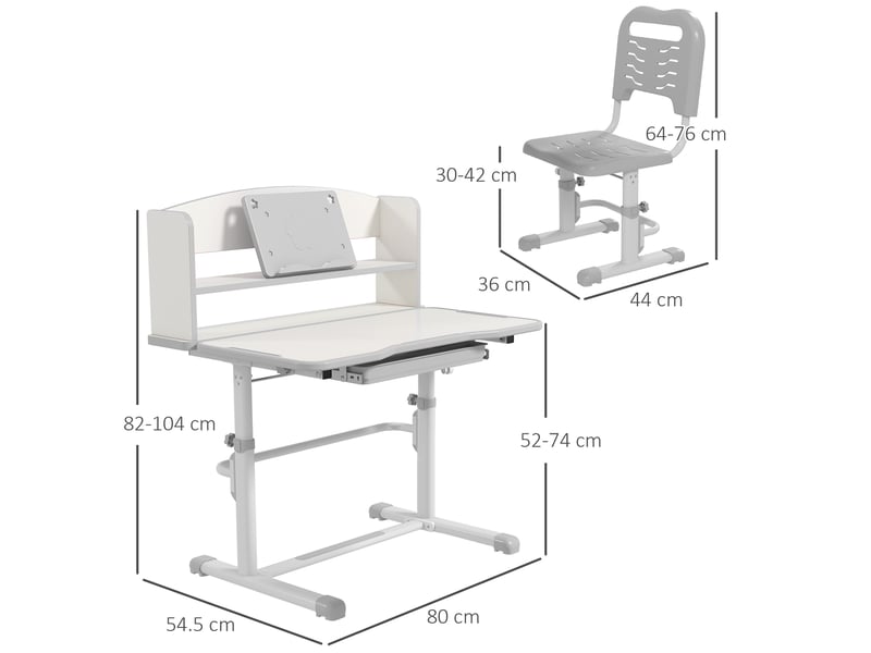  Ensemble bureau enfant avec chaise réglable en hauteur et plateau inclinable, 6-12 ans, gris  - Conforama D