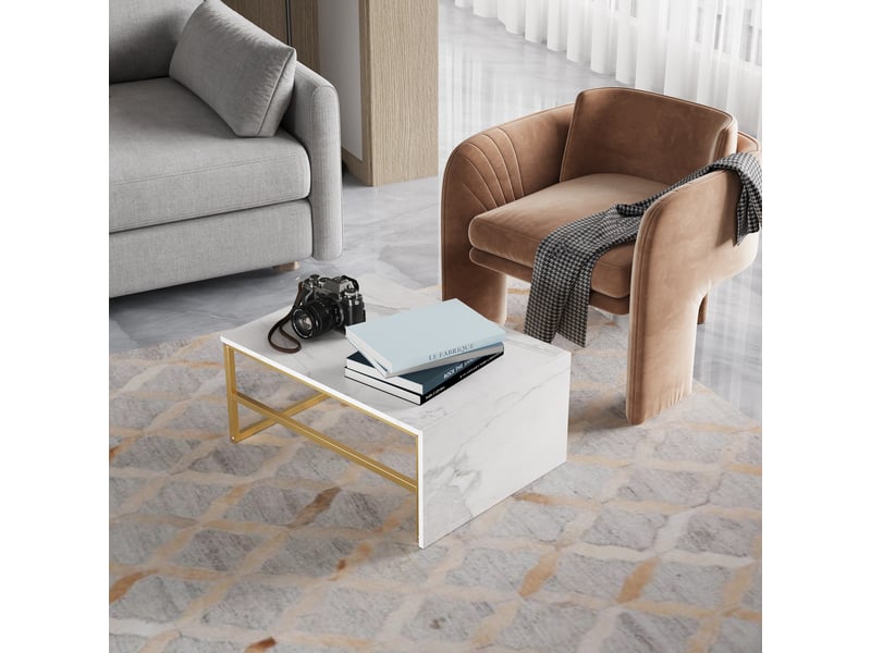  Tables basses – set de 2 tables basses gigognes – plateau marbre blanc – stable et durable –  cadre métal doré –  105+52 cm  - Conforama D
