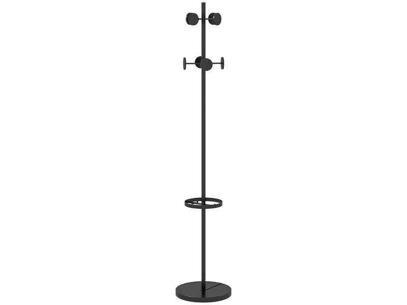  Porte-manteau avec porte-parapluie et 8 crochets métalliques ronds ø34 x 177 cm, noir  - Conforama B