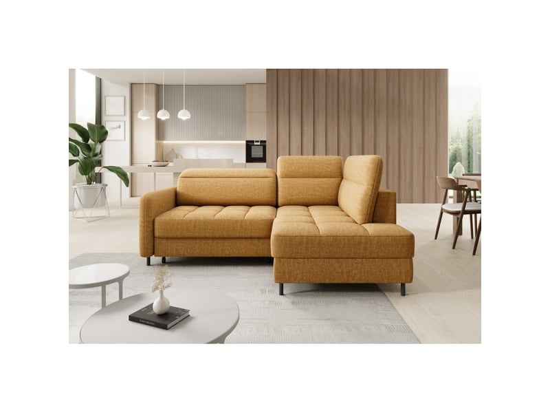 Canapé d'angle droit convertible barnea 208 cm camel en tissu chenille avec rangement - Conforama E