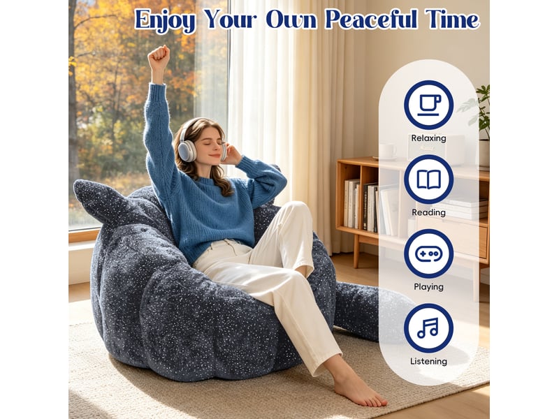  Fauteuil pouf renard avec assise enveloppante et rembourrage en billes de mousse, en flanelle grise 101 × 100 × 69 cm  - Conforama C