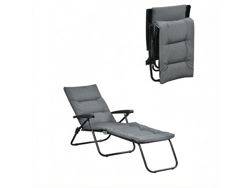  Fauteuil relax pliant multiposition 153 x 58,5 x 89 cm - matelas rembourré épais - dossier inclinable 6 positions - structure acier époxy - gris  - Conforama A