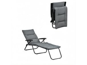 Fauteuil relax pliant multiposition 153 x 58,5 x 89 cm - matelas rembourré épais - dossier inclinable 6 positions - structure acier époxy - gris
