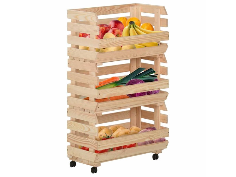  Desserte de cuisine, chariot à légumes 37x30x80 cm bois de pin solide  - Conforama A