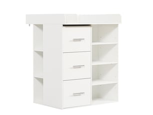 Table à langer blanche 3 tiroirs grand rangement latéral étagères réglables espace à langer séparateurs