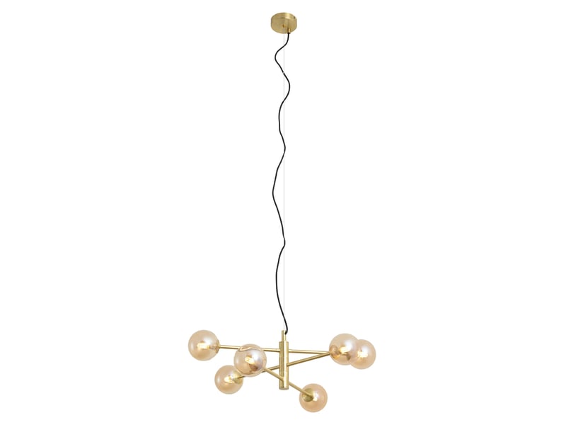 Art deco hanglamp messing met amber glas 6-lichts - ryan  - Conforama E