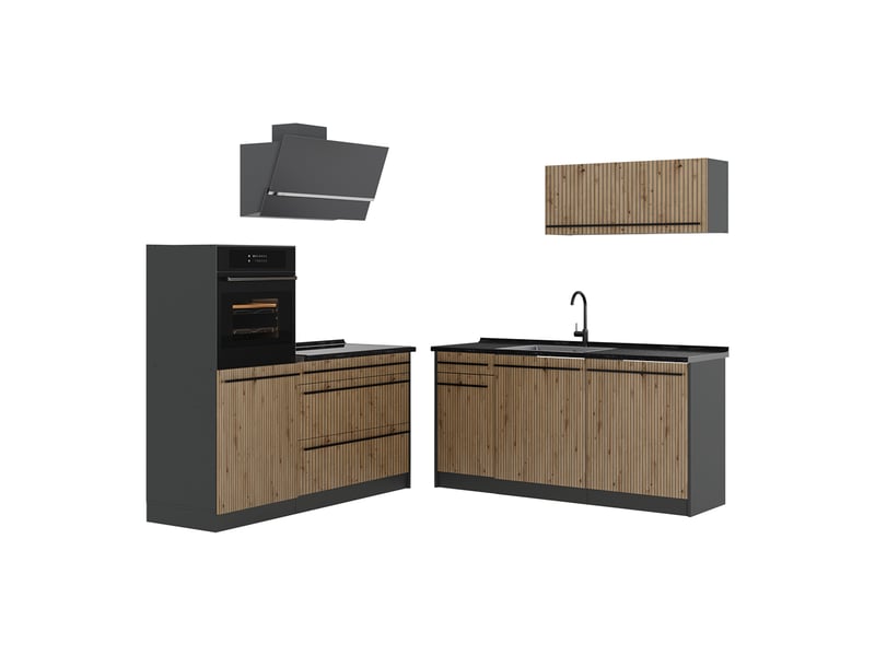 Vicco cuisine, chêne artisananthracite, 160cm plan de travail anthracite - Conforama A