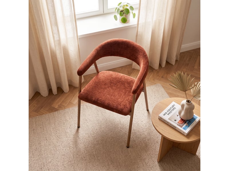  Chaises de salle à manger lot de 4 rembourrée en chenille, pieds en métal effet bois, rouge  - Conforama W