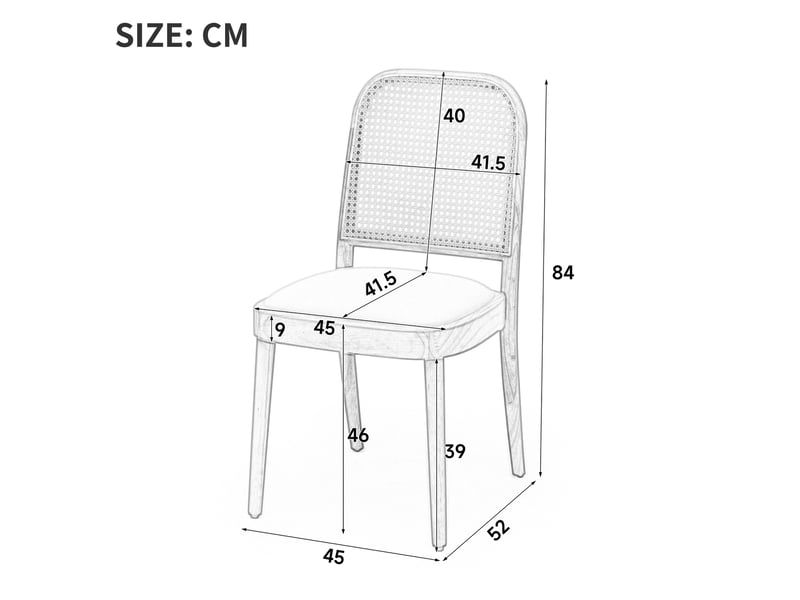  Chaises de salle à manger lot de 4 avec dossier tressé  - bois massif, lin - bois naturel  - Conforama D
