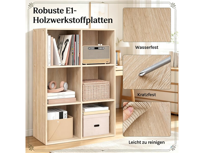  Bibliothèque à 6 casiers meuble de rangement coloris chêne 59,6 x 29 x 89 cm T5828P515018 - Conforama E