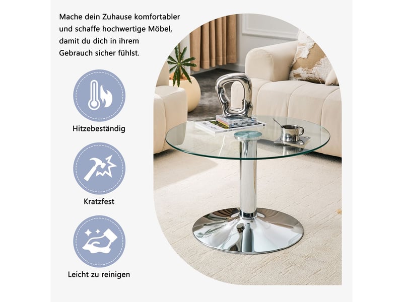  Table basse 70 cm plateau en verre trempé table de salon forme ronde piètement métal stable style moderne coloris or noir argent  - Conforama E