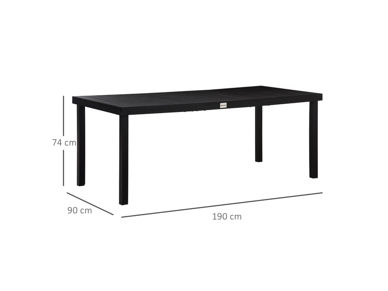 Table à manger de jardin pour 8 personnes, table de jardin extérieure en aluminium, 190x90x74cm noir - Conforama E