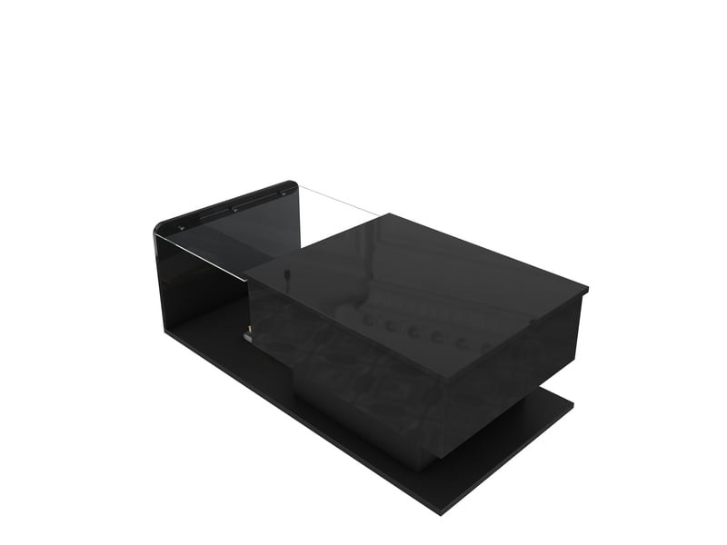  Table basse noire laquée, table d'appoint, table basse avec plateau en verre et éclairage led.  - Conforama E