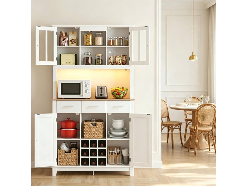 Buffet de cuisine 4 portes, 3 tiroirs, casier à bouteilles et éclairage led à 16 couleurs 100 × 39,5 × 180 cm  - Conforama D
