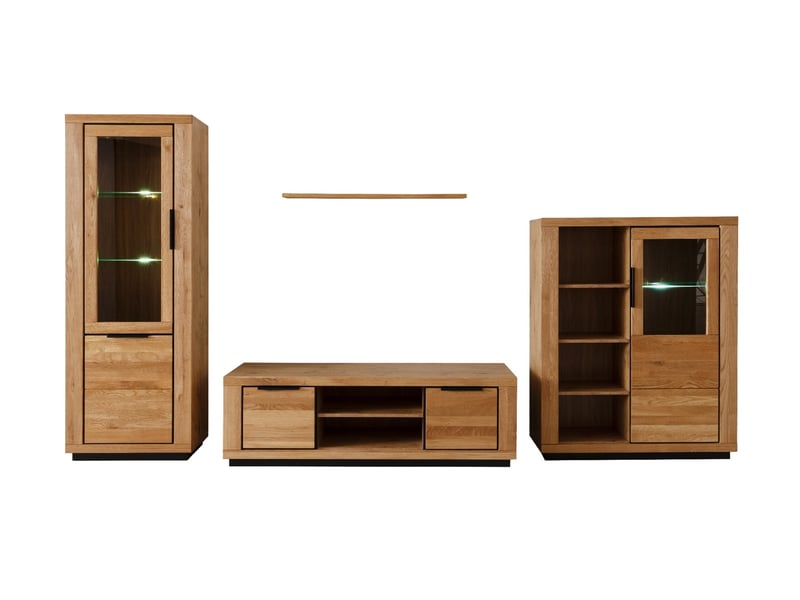  Ensemble salon de 4 pièces composé de meuble tv, vitrine haute étagère et vaisselier coloris chêne massif  - Conforama A