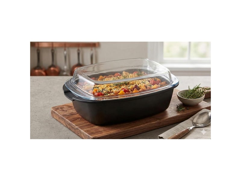  Plat à four avec couvercle et gants 32cm noir kaiserhoff kh8648  - Conforama C