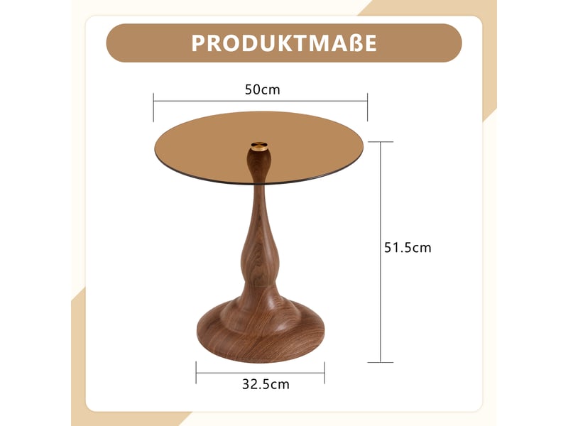  Table d’appoint ronde en verre trempé avec pied antidérapant - lpospi - plateau teinté verre et métal marron  - Conforama D
