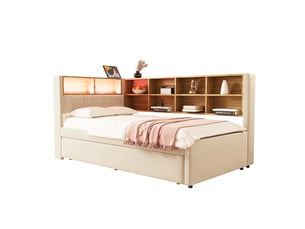 Lit avec rangement 90x200 cm REDOM   coloris beige