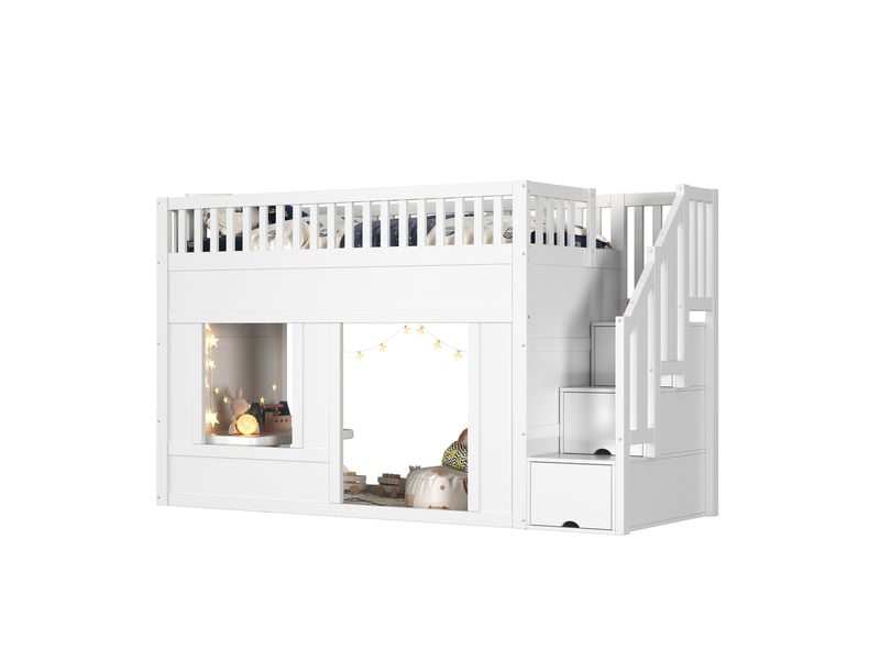 Lit mezzanine enfant 90 x 200 cm blanc avec escalier de rangement  - Conforama A