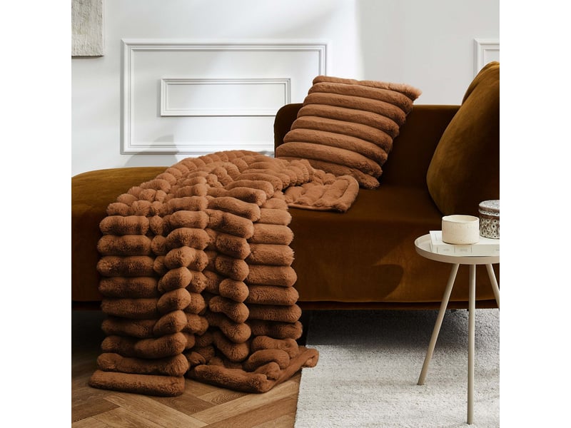  Plaid fourrure chaud camel 180x220 boudoir  - Conforama B
