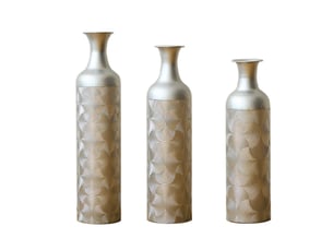 Lot de 3 vases de sol en métal argenté à motif ondulé, 50, 66 et 83 cm, pour une décoration moderne raffinée