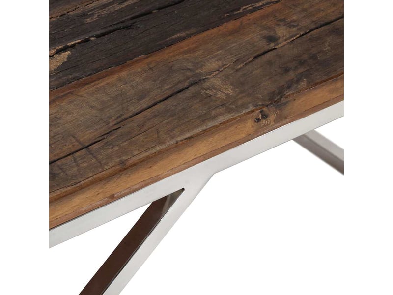  Table basse - table de salon - table à thé argenté acier inoxydable et bois de mélèze massif  - Conforama E