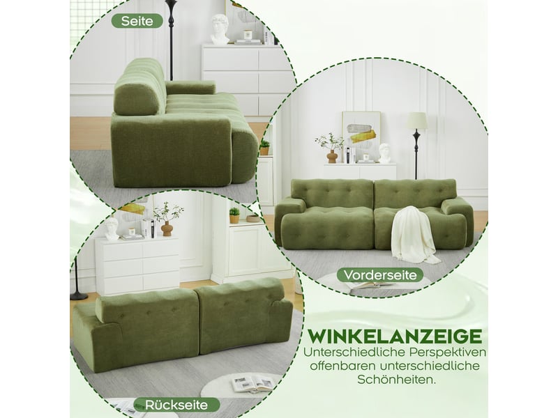  Canapé 3 places en chenille vert, design nuage moderne 224 cm  - Conforama C