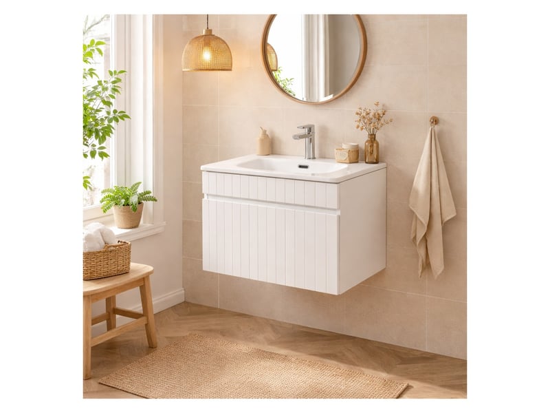  Ensemble icon blanc : meuble sous vasque 60cm + vasque à encastrer en céramique blanche  - Conforama B