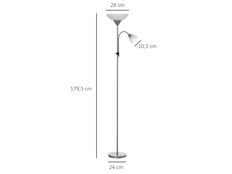  Lampadaire, lampe de salon sur pied avec 2 têtes douille e27 et e14, base en métal dim. Ø28 x 179,5h cm  - Conforama E