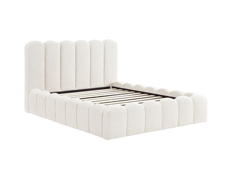  Lit double en tissu bouclette beige 140x190 cm rita ZX1359-140-BEI - Conforama C
