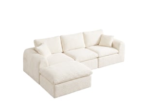Canapé modulable compression 3 places,canapéà d'angle en l,280x180x65cm,velours côtelé,mousse et ressorts,beige