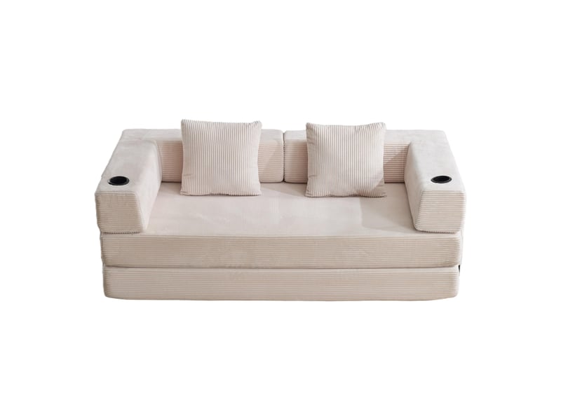  Canapé de sol corda, blanc, convertible en lit, porte-gobelet, poche latérale, tissu velours côtelé  - Conforama A