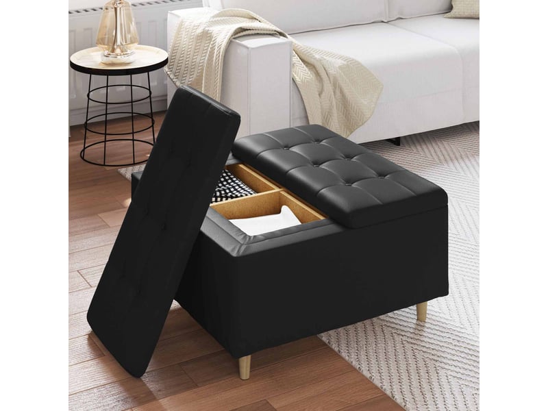  Ottoman, repose pied salon avec rangement noir 80x80x45 cm simili cuir  - Conforama D