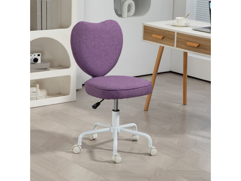  Chaise de bureau en forme de cœur avec 5 roulettes et hauteur réglable, en tissu, 40 x 50 x 79-89 cm, violet  - Conforama D
