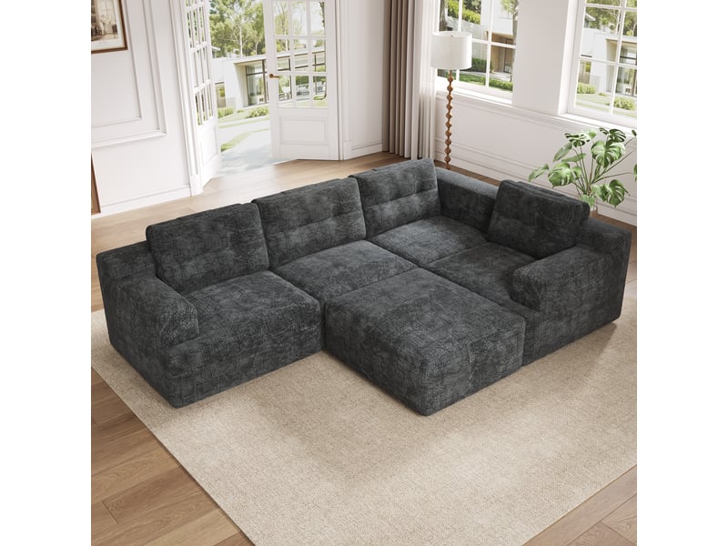 Canapé d'angle, canapé modulable, gris, sans montage, en chenille, sans cadre - Conforama D