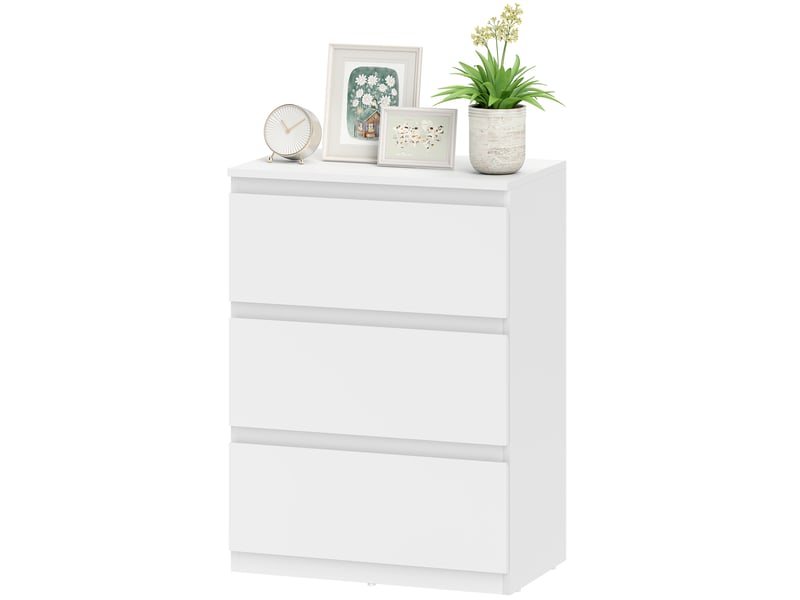  Commode à 3 tiroirs, meuble de rangement moderne pour la chambre, blanche  - Conforama B