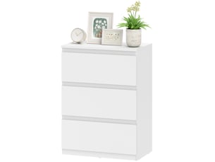 Commode à 3 tiroirs, meuble de rangement moderne pour la chambre, blanche