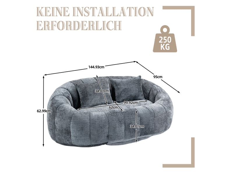 Pouf géant fauteuil poire chenille gris confortable intérieur extérieur adulte enfant - Conforama C