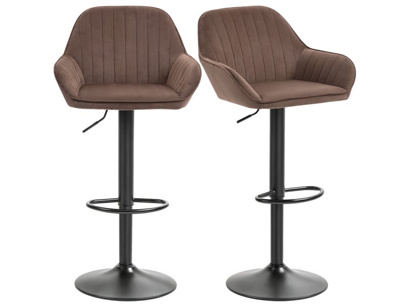  Lot de 2 tabourets de bar pivotants, hauteur réglable de 62 à 83 cm, revêtement en velours, dossier et repose-pieds, marron  - Conforama A